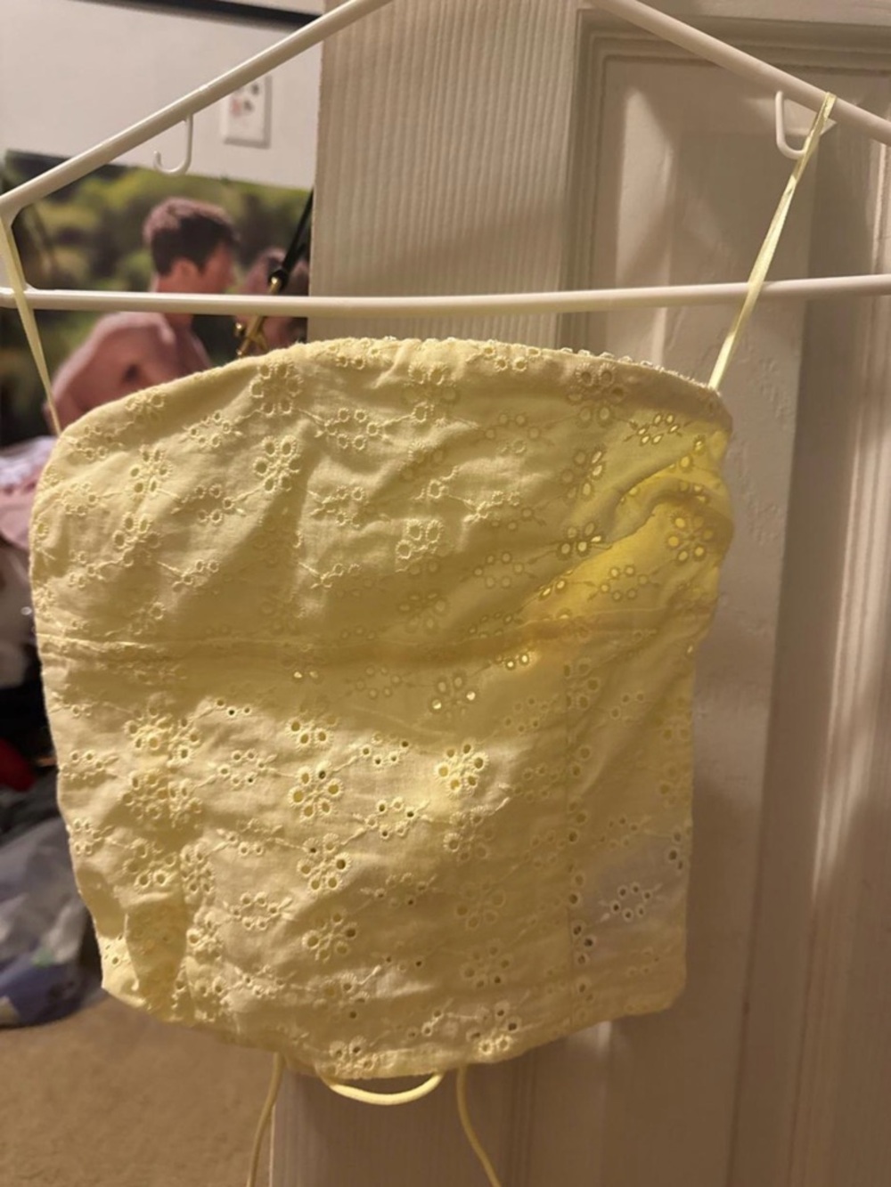 Edikted Yellow Eyelet Strapless Crop Top